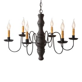 6-Arm Gettysburg Wood Chandelier in Hartford Black over Red