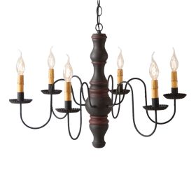 6-Arm Gettysburg Wood Chandelier in Hartford Black with Red Stripe