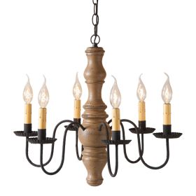 6-Arm Gettysburg Wood Chandelier in Americana Pearwood