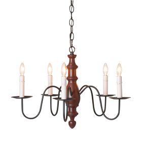 5-Arm Country Inn Wood Chandelier in Rustic Red