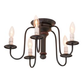 5-Light Berkshire Semi-Flush Mount Wood Ceiling Light in Rustic Black