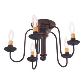 5-Light Berkshire Semi-Flush Mount Wood Ceiling Light in Sturbridge Black with Red