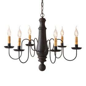 6-Arm Large Norfolk Wood Chandelier in Hartford Black over Red