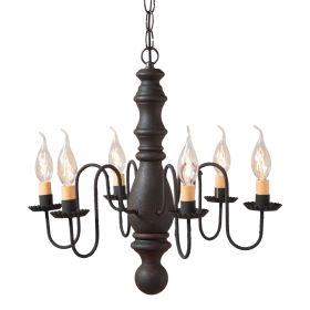 6-Arm Manassas Wood Chandelier in Hartford Black over Red