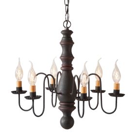 6-Arm Manassas Wood Chandelier in Hartford Black with Red Stripe