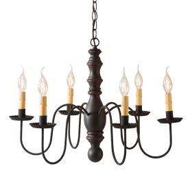 6-Arm Manassas Wood Chandelier in Sturbridge Black wtih Sturbridge Red