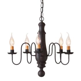 5-Arm Medium Norfolk Wood Chandelier in Hartford Black over Red