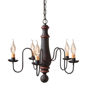 5-Arm Medium Norfolk Wood Chandelier in Hartford Black with Red Stripe