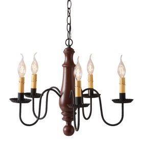 5-Arm Medium Norfolk Wood Chandelier in Sturbridge Red