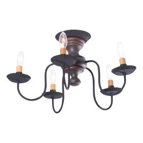 5-Light Thorndale Semi-Flush Mount Wood Ceiling Light in Espresso with Salem Brick