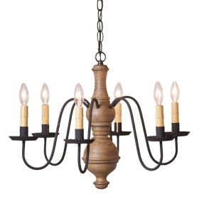 6-Arm Medium Chesterfield Wood Chandelier in Americana Pearwood