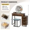 Vanity Table Set with 3-Color Lighted Mirror and Charging Station-Brown