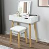 Wooden Vanity Table with Flip Top Mirror and Cushioned Stool