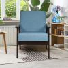 Retro Modern Classic Blue Linen Wide Accent Chair with Espresso Wood Frame