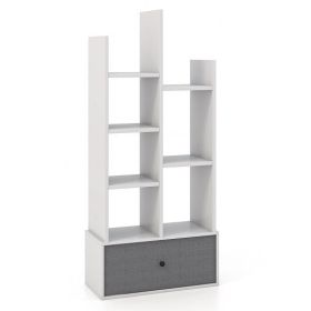 7-Tier Open-Back Bookshelf with Drawer-White