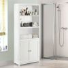 White Bathroom Linen Tower Towel Storage Cabinet with 3 Open Shelves