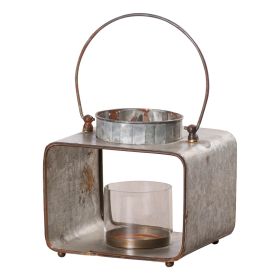 Rustic Square Lantern with Glass Cylinder