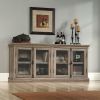 Salt Oak Wood Finish TV Stand with Tempered Glass Doors - Fits up to 80-inch TV