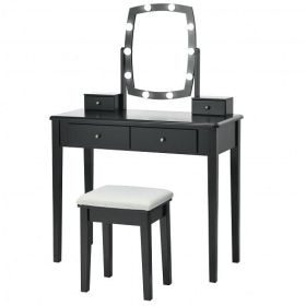 Vanity Table Set with Lighted Mirror for Bedroom and Dressing Room-Black