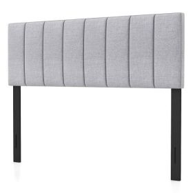 Linen Upholstered Headboard with Solid Wood Legs and Adjustable Width-Gray