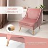 Velvet Wing Back Accent Chair with Rubber Wood Legs and Padded Seat for Living Room-Pink