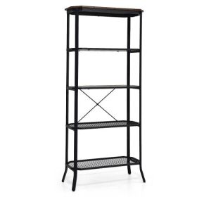 Industrial 5-Layer Bookshelf with Out-Stretched Legs-Rustic Brown