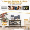 3-tier Console Table TV Stand with Mesh Storage Shelf-Rustic Brown