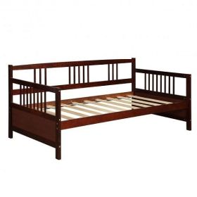 Twin Size Wooden Slats Daybed Bed with Rails-Cherry