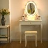 3 Drawers Lighted Mirror Vanity Dressing Table Stool Set-Black