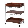 3 Tiers Kitchen Island Serving Bar Cart with Glasses Holder and Wine Bottle Rack