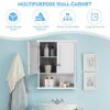 Wall Mount Bathroom Cabinet Storage Organizer with Doors and Shelves-Gray