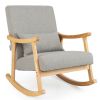 Upholstered Rocking Chair with Pillow and Rubber Wood Frame-Gray