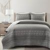 King Size Scandinavian Dark Grey Chevron Stripe Reversible Cotton Quilt Set