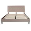 King Beige Upholstered Platform Bed Frame with Button Tufted Headboard