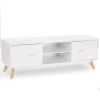 Modern Mid Century Style White TV Stand with Wood Legs