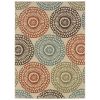 7'10" x 10'10" Indoor / Outdoor Beige Area Rug with Colorful Circle Pattern