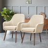 Set of 2 Retro Off-White Linen Upholstered Accent Chair with Stylish Wood Legs