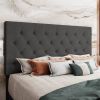 King Size Adjustable Height Grey Linen Tufted Low Profile Platform Bed