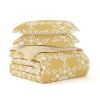 Full/Queen size 3-Piece Yellow White Reversible Floral Striped Comforter Set