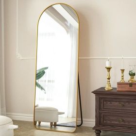 Gold Large Full Length Rounded Leaning Wall or Hanging Mirror