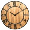 Round 30-inch Roman Numeral Silent Wood Metal Farmhouse Wall Clock