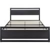 Queen Black Metal Platform Bed Frame with Wood Panel Headboard and Footboard