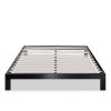 Queen Modern Black Metal Platform Bed Frame with Wooden Slats