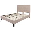 Queen Beige Upholstered Platform Bed Frame with Button Tufted Headboard