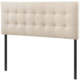 Full size Modern Ivory Fabric Upholstered Button Tufted Headboard