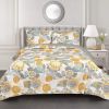 Full/Queen 3 Piece Reversible Yellow Grey Teal Floral Leaves Cotton Quilt Set