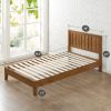 Twin Solid Wood Platform Bed Frame with Headboard in Medium Brown Finish