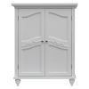 Bathroom Linen Storage Floor Cabinet with 2-Doors in White Wood Finish