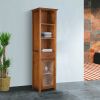 Oak Finish Bathroom Linen Tower Storage Cabinet with Shelves