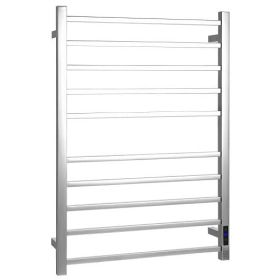 10 Bar Towel Warmer Wall Mounted Electric Heated Towel Rack with Built-in Timer-Silver